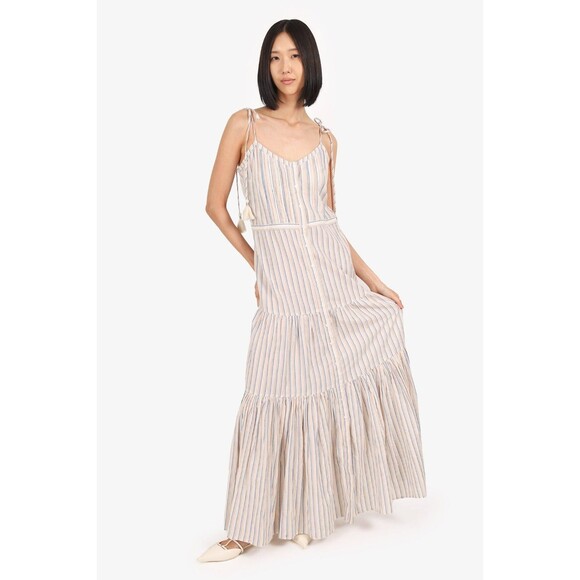 Veronica Beard Windansea Midi Dress Striped Printed Tiered Resort M New 282093 - Picture 1 of 10